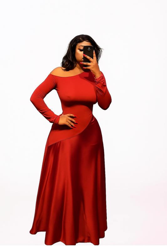 One-Shoulder Satin Evening Gown